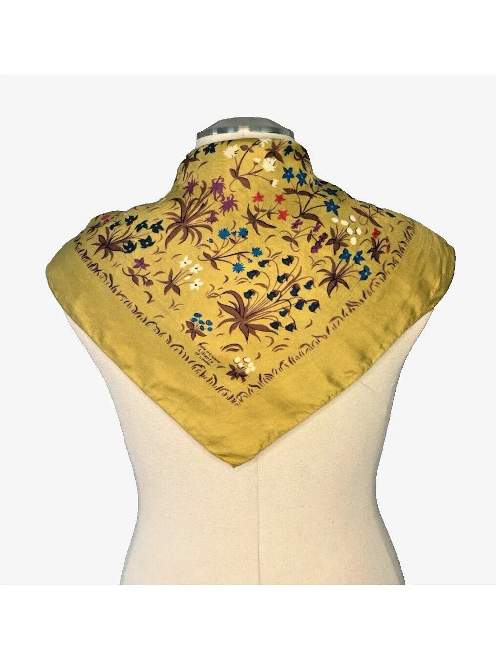 Vintage 1970's Liberty of London Silk Scarf Mustard Yellow Floral 23